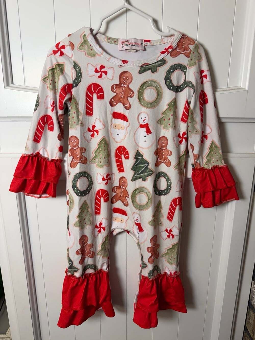 Clover Cottage Apparel Christmas Gingerbread Santa Ruffle Romper